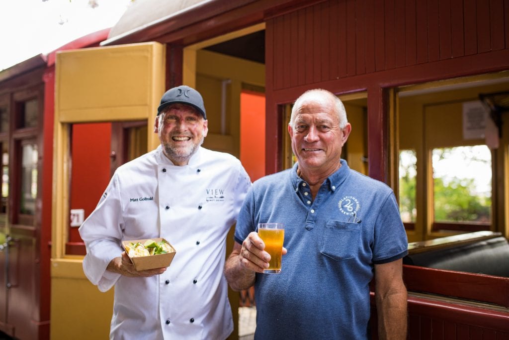 Chef Matt Golinski Brewer Graham Kidd Launch Off The Rails Ale At Mary Valley Rattler